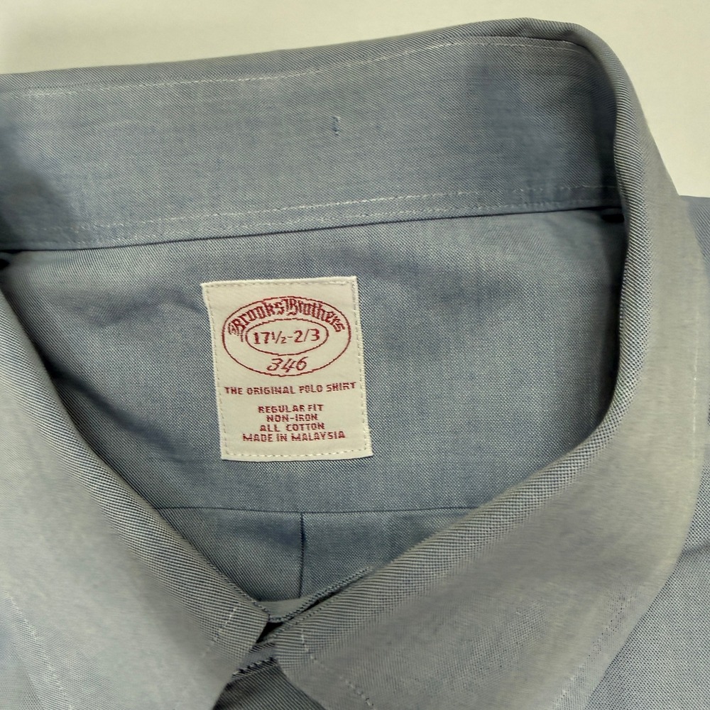 Brooks Brothers 346 Mens 17.5 2/3 Blue Oxford Button Down Shirt Regular Fit - Picture 3 of 7